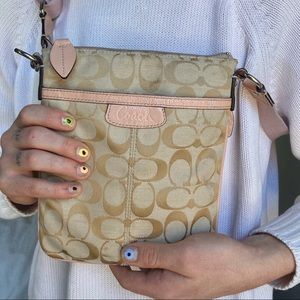 Coach Small Signature Zip File Crossbody in Blush